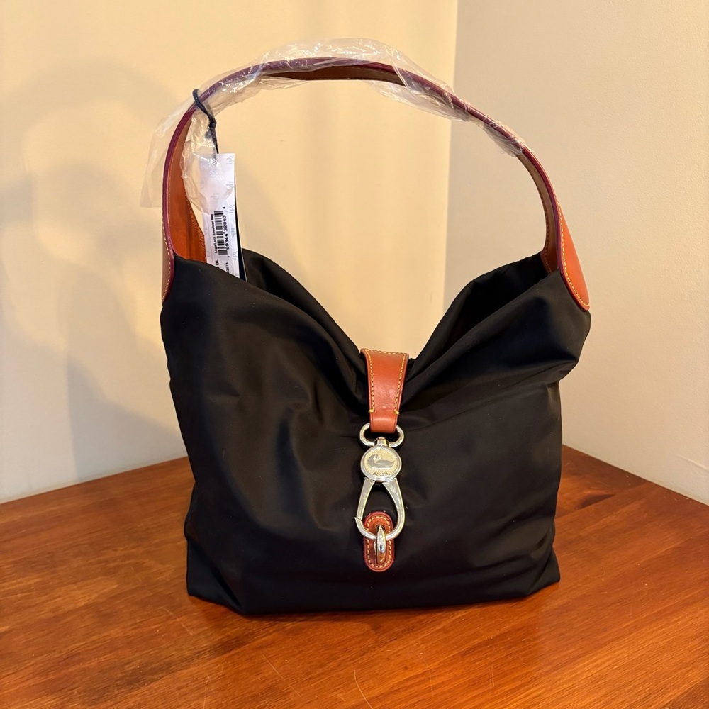 Dooney & Bourke Shoulder Bag - Black Nylon & Tan Leather, Classic Hook - NWT